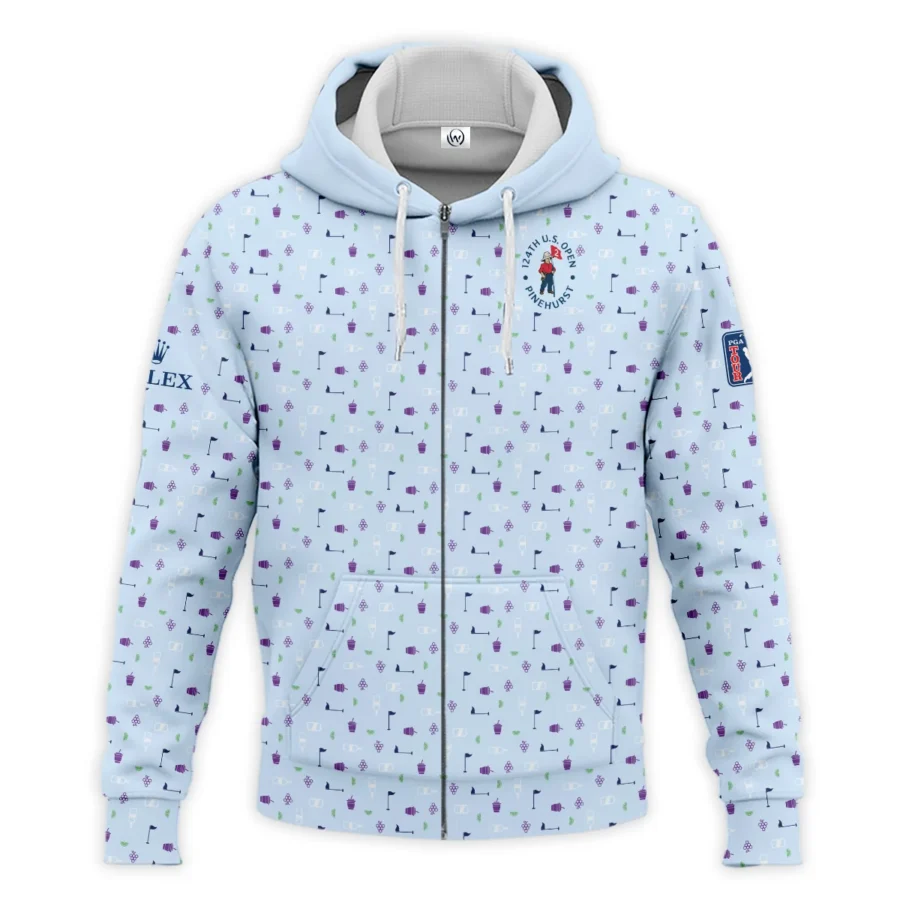 124th U.S. Open Pinehurst Light Blue Golf Purple Patern Background Rolex Zipper Hoodie Shirt Style Classic