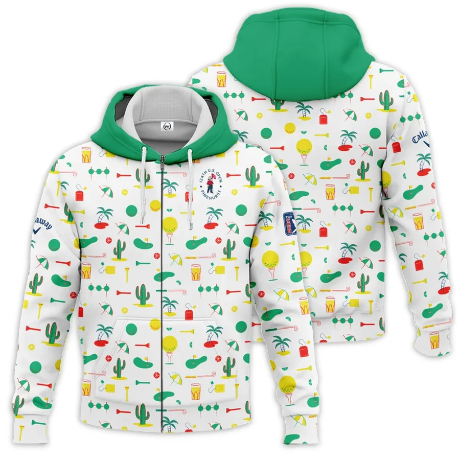 White Background Green Yellow Red Pattern Golf 124th U.S. Open Pinehurst Callaway Zipper Hoodie Shirt Style Classic