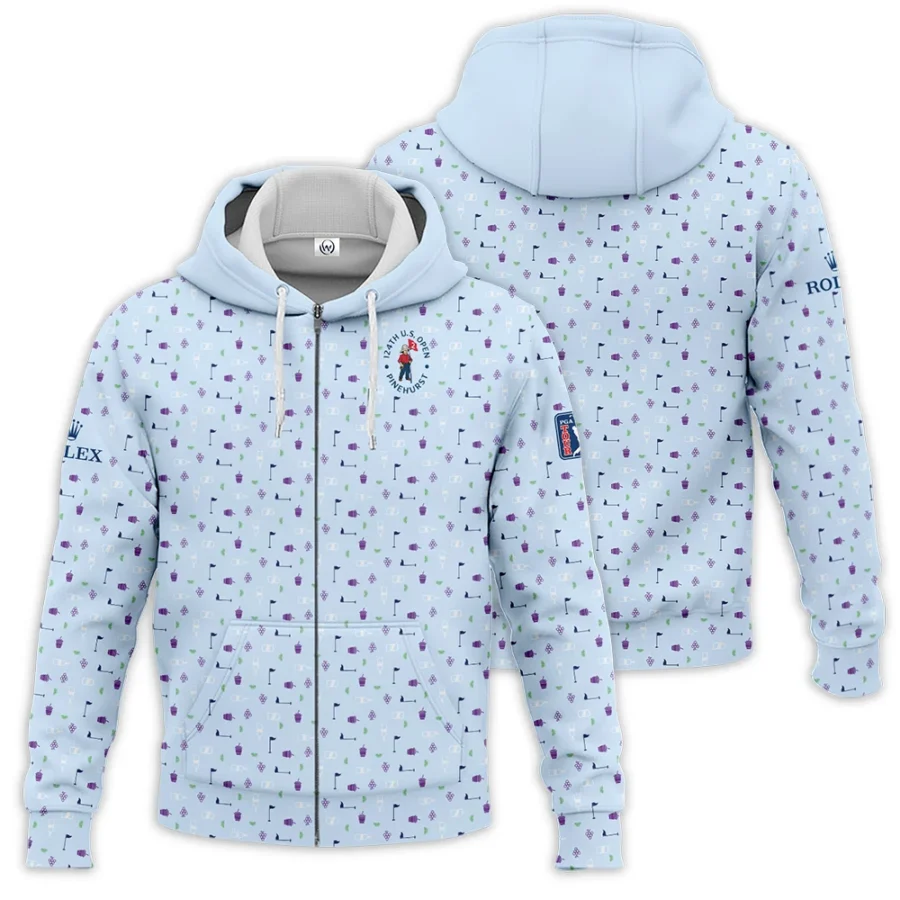 124th U.S. Open Pinehurst Light Blue Golf Purple Patern Background Rolex Zipper Hoodie Shirt Style Classic