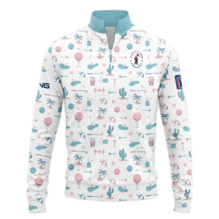 124th U.S. Open Pinehurst Slightly Desaturated Cyan Soft Red Pattern Golf White Background Ping Quarter-Zip Jacket Style Classic