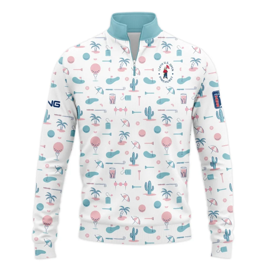 124th U.S. Open Pinehurst Slightly Desaturated Cyan Soft Red Pattern Golf White Background Ping Quarter-Zip Jacket Style Classic