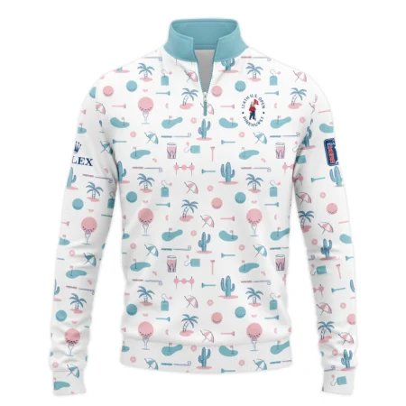 124th U.S. Open Pinehurst Slightly Desaturated Cyan Soft Red Pattern Golf White Background Rolex Quarter-Zip Jacket Style Classic