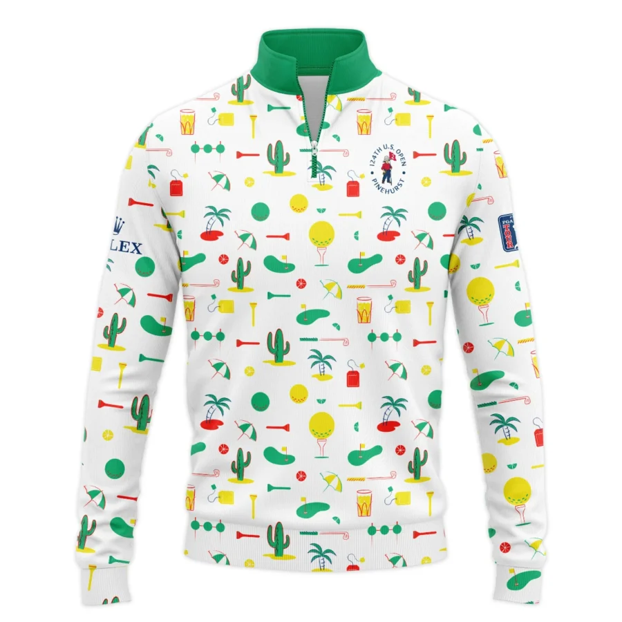 White Background Green Yellow Red Pattern Golf 124th U.S. Open Pinehurst Rolex Quarter-Zip Jacket Style Classic