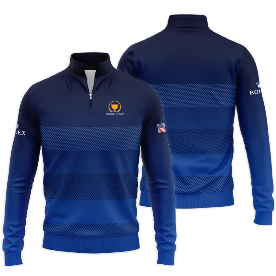 Dark Blue Gradient Line Pattern Background Presidents Cup Rolex Quarter-Zip Jacket Style Classic