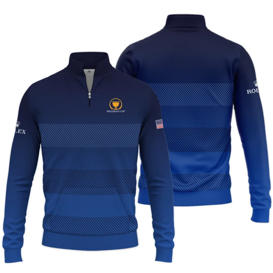 Dark Blue Gradient Line Pattern Background Presidents Cup Rolex Quarter Zip Sweatshirt Style Classic