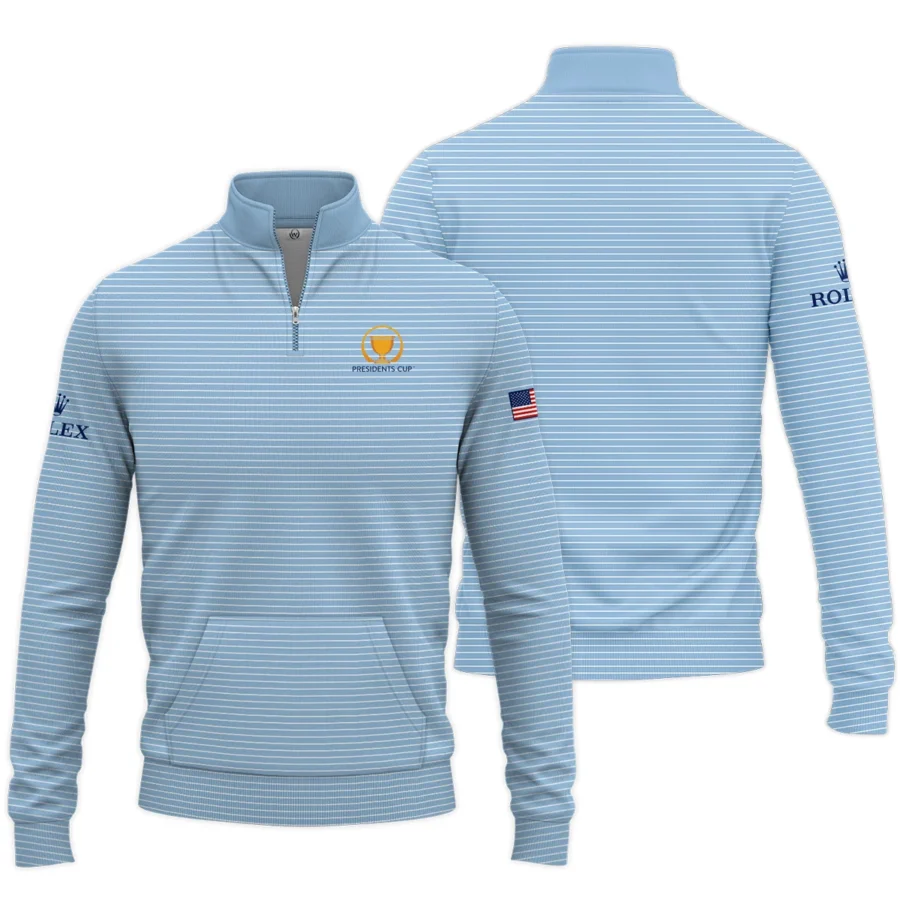 Presidents Cup Light Blue Line White Pattern Rolex Quarter Zip Sweatshirt Style Classic