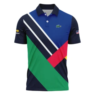 Lacoste US Open Tennis Dark Blue Green Red Background Zipper Polo Shirt Style Classic