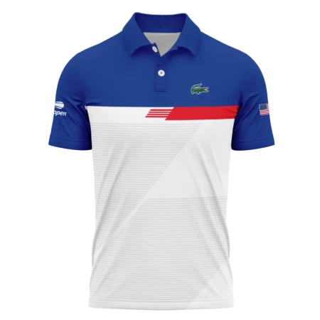 Lacoste US Open Tennis Blue Red White Line Pattern Polo Shirt Style Classic