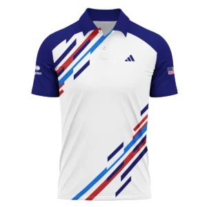 US Open Tennis Adidas White Blue Red Line Color Background Zipper Polo Shirt Style Classic