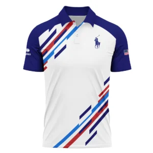 US Open Tennis Ralph Lauren White Blue Red Line Color Background Zipper Polo Shirt Style Classic