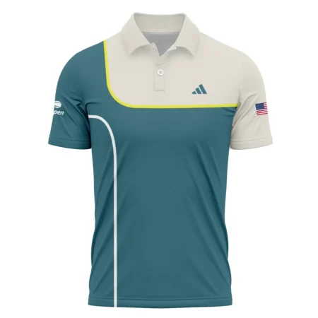 Very Dark Desaturated Cyan Yellow Line US Open Tennis Adidas Polo Shirt Style Classic