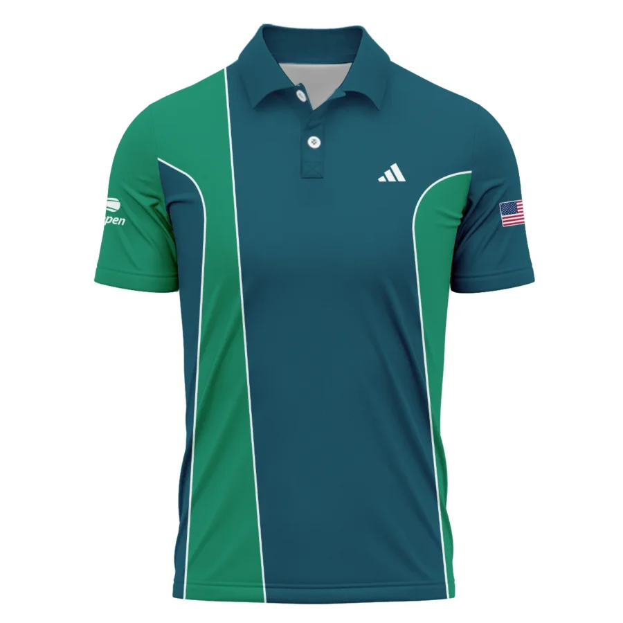 Very Dark Cyan Green Background US Open Tennis Adidas Polo Shirt Style Classic