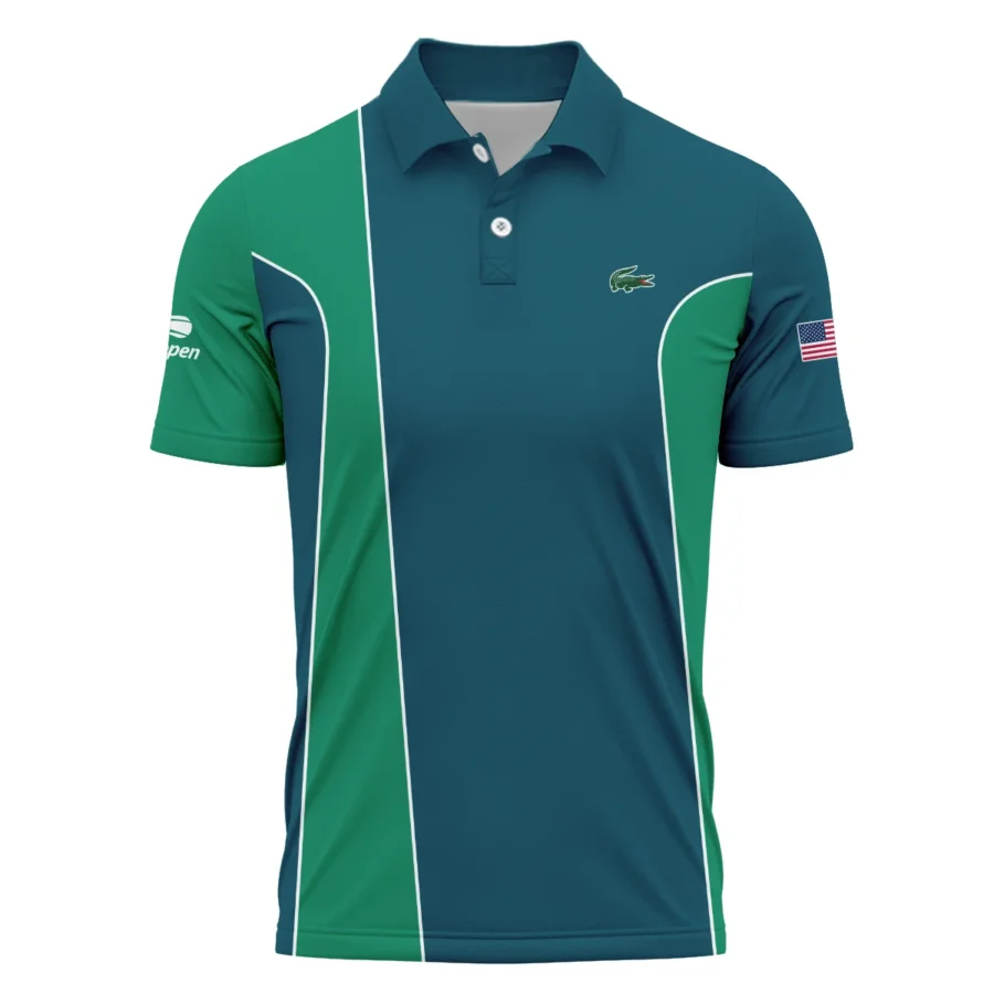 Very Dark Cyan Green Background US Open Tennis Lacoste Polo Shirt Style Classic