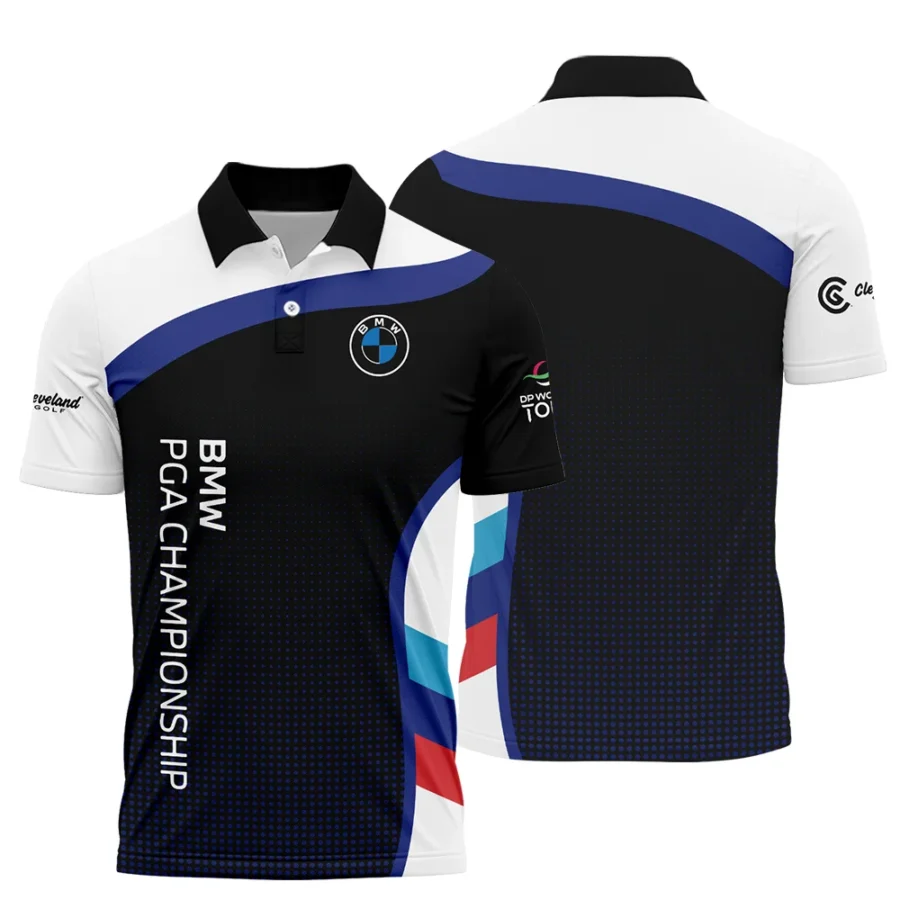 Polo Shirt Cleveland Golf BMW PGA Championship Black Background Halftone Blue Red HOBMW110724A01CLEPL