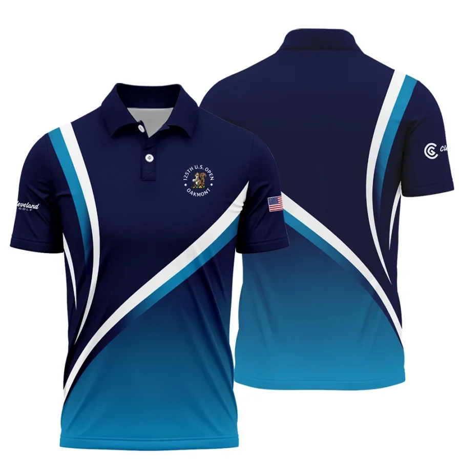 125th US Open Oakmont Polo Shirt Cleveland Golf Dark Blue Gradient White Background HOUSG130724A02CLEPL