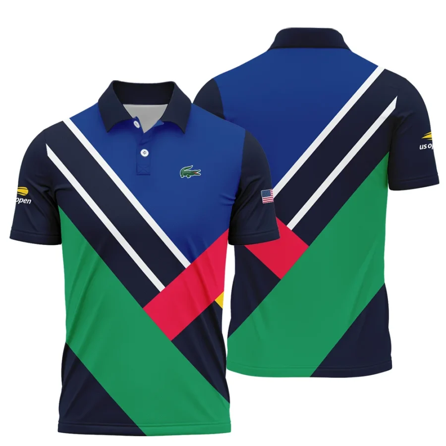 Lacoste US Open Tennis Dark Blue Green Red Background Polo Shirt Style Classic