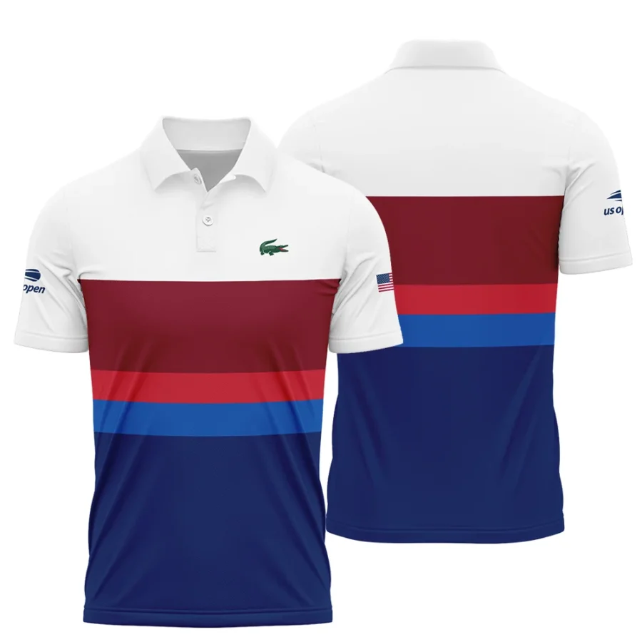 Lacoste US Open Tennis White Blue Red Pattern Polo Shirt Style Classic