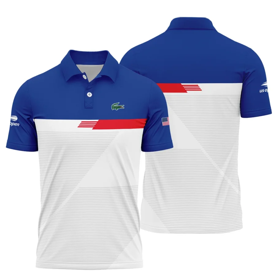 Lacoste US Open Tennis Blue Red White Line Pattern Polo Shirt Style Classic