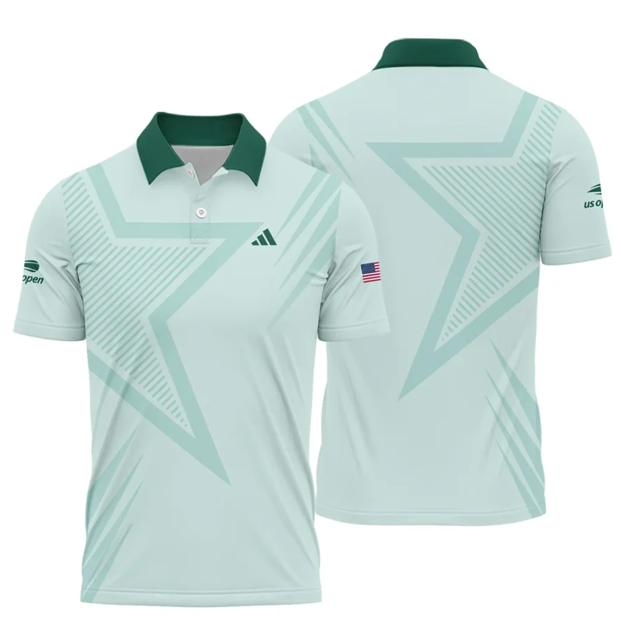 US Open Tennis Adidas Green Pastel Background Star Line Pattern Polo Shirt Style Classic