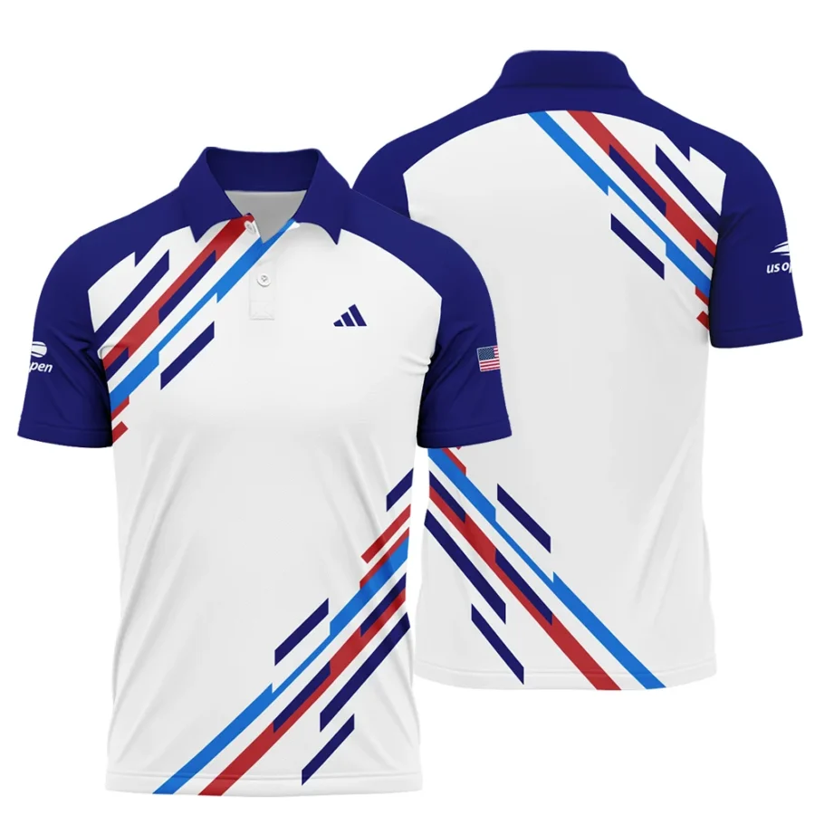 US Open Tennis Adidas White Blue Red Line Color Background Polo Shirt Style Classic