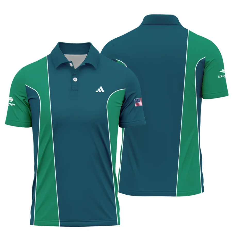 Very Dark Cyan Green Background US Open Tennis Adidas Polo Shirt Style Classic