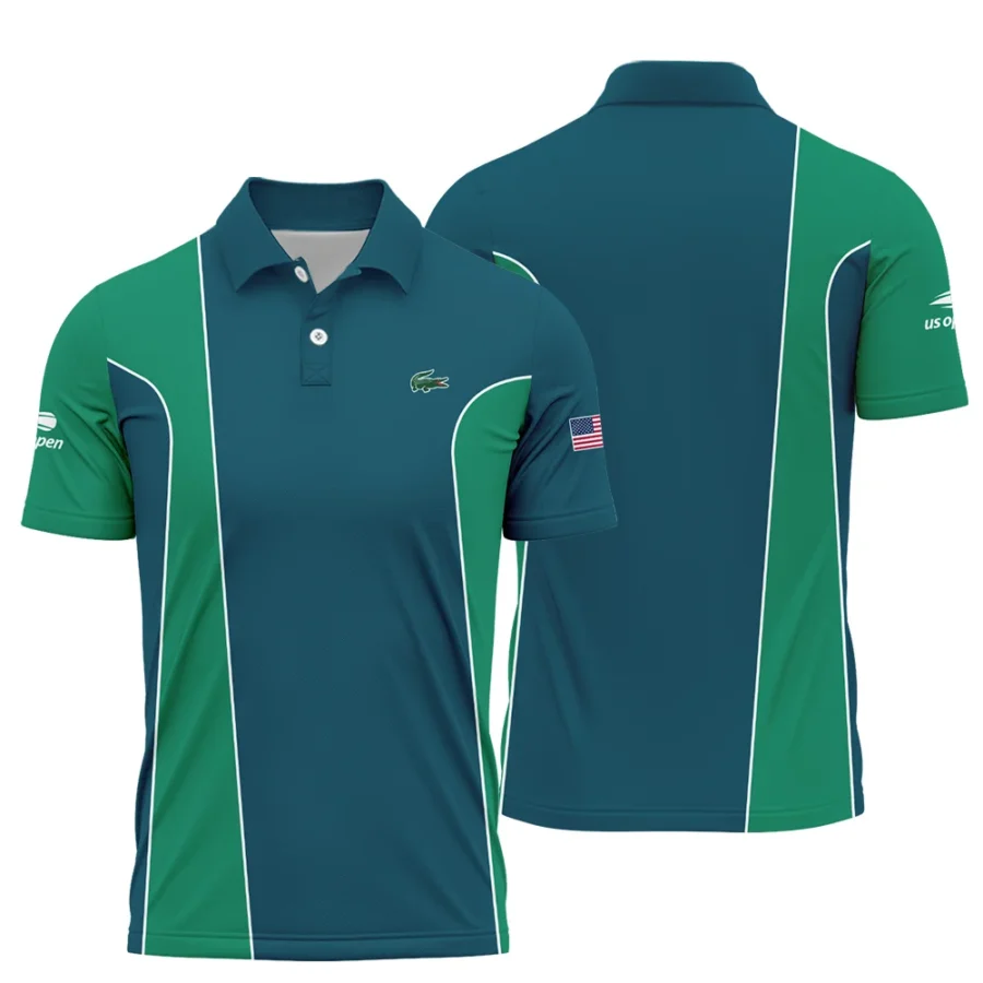 Very Dark Cyan Green Background US Open Tennis Lacoste Polo Shirt Style Classic