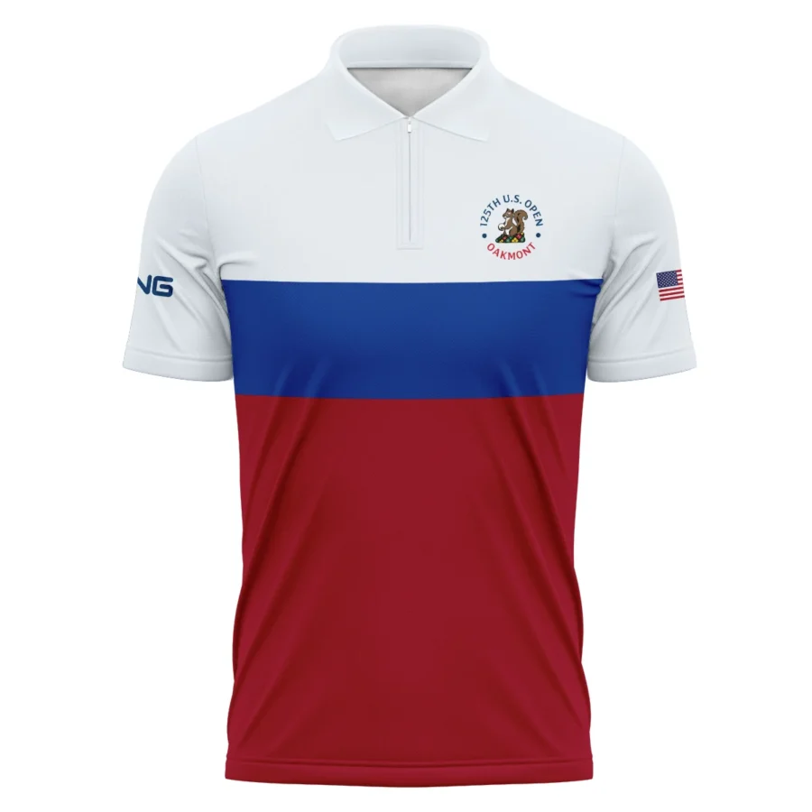 Zipper Polo Shirt Ping 125th US Open Oakmont Blue Red Very Pale Blue Pattern HOUSG130724A01PIZPL