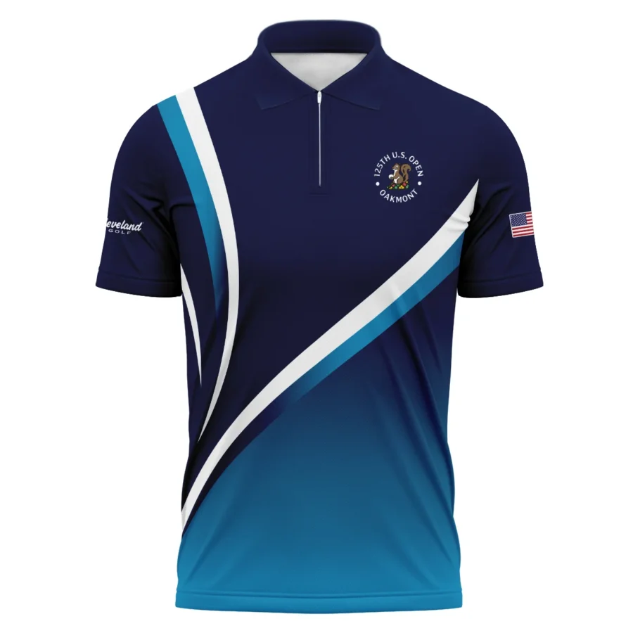 125th US Open Oakmont Zipper Polo Shirt Cleveland Golf Dark Blue Gradient White Background HOUSG130724A02CLEZPL