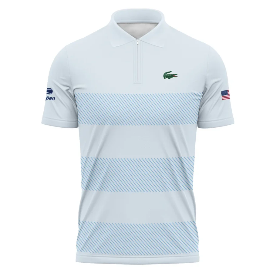 US Open Tennis Light Blue Background Line Lacoste Zipper Polo Shirt Style Classic