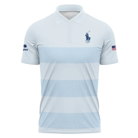 US Open Tennis Light Blue Background Line Ralph Lauren Zipper Polo Shirt Style Classic