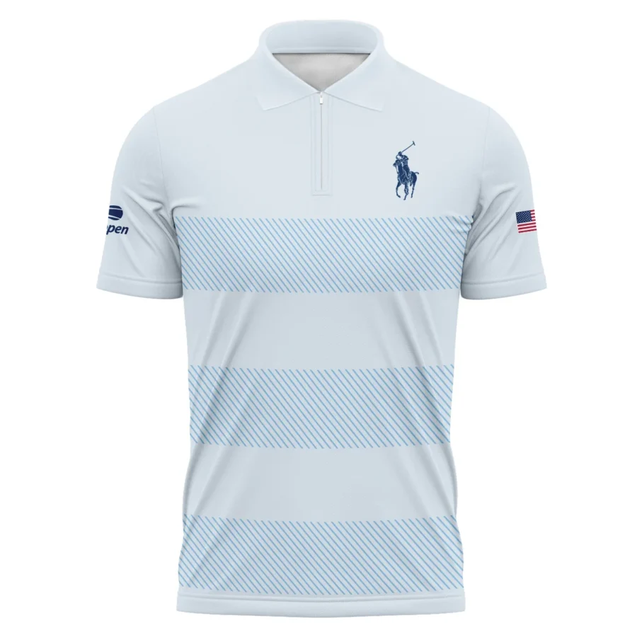 US Open Tennis Light Blue Background Line Ralph Lauren Zipper Polo Shirt Style Classic