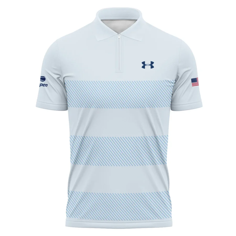 US Open Tennis Light Blue Background Line Under Armour Zipper Polo Shirt Style Classic