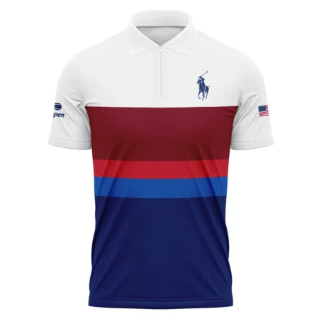 Ralph Lauren US Open Tennis White Blue Red Pattern Zipper Polo Shirt Style Classic