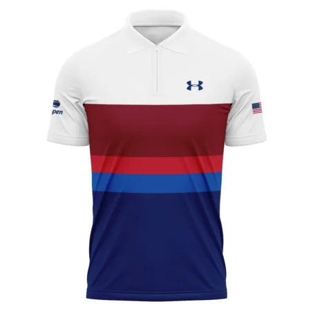 Under Armour US Open Tennis White Blue Red Pattern Zipper Polo Shirt Style Classic