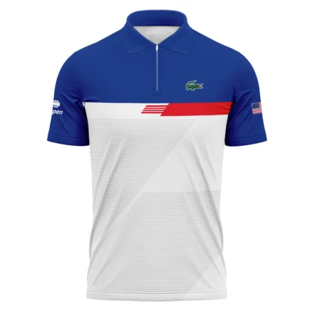 Lacoste US Open Tennis Blue Red White Line Pattern Zipper Polo Shirt Style Classic