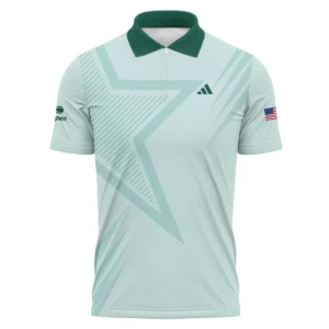 US Open Tennis Adidas Green Pastel Background Star Line Pattern Vneck Polo Shirt Style Classic