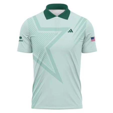 US Open Tennis Adidas Green Pastel Background Star Line Pattern Zipper Polo Shirt Style Classic