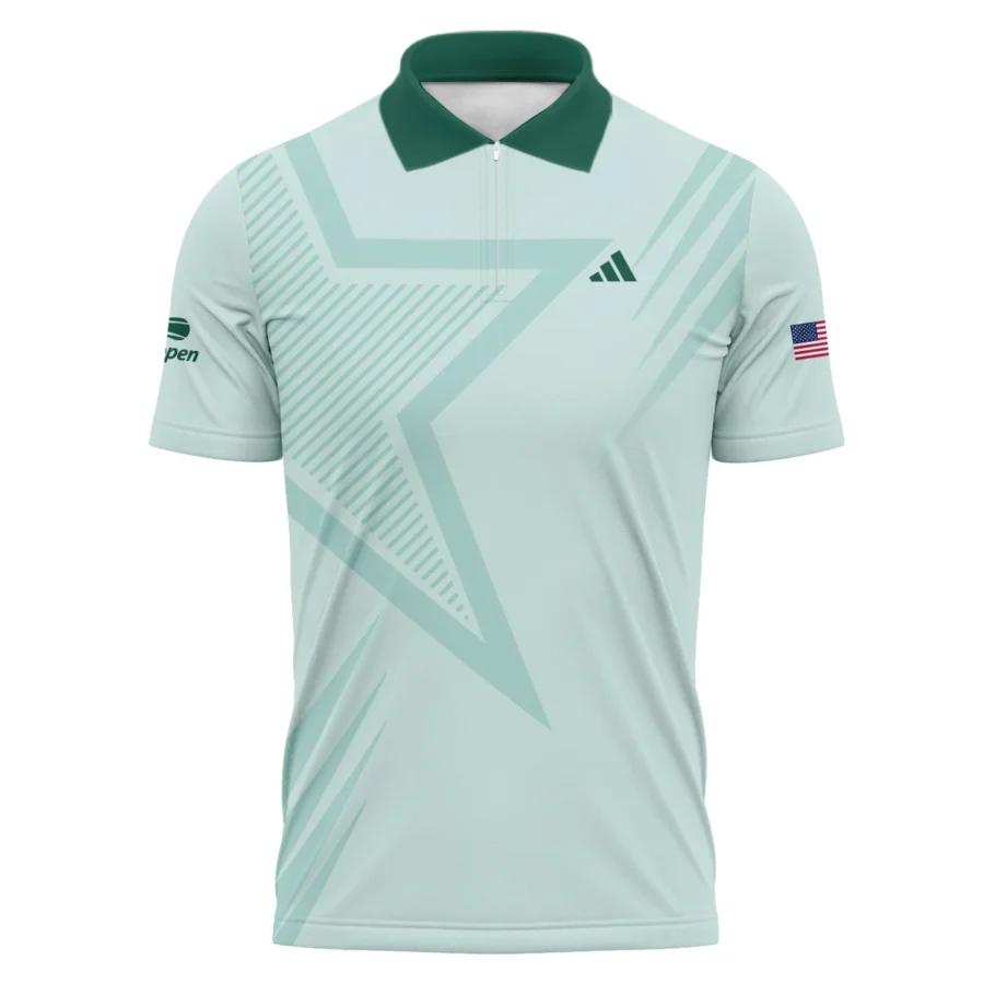 US Open Tennis Adidas Green Pastel Background Star Line Pattern Zipper Polo Shirt Style Classic