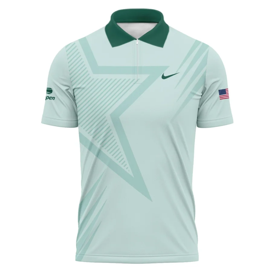 US Open Tennis Nike Green Pastel Background Star Line Pattern Zipper Polo Shirt Style Classic