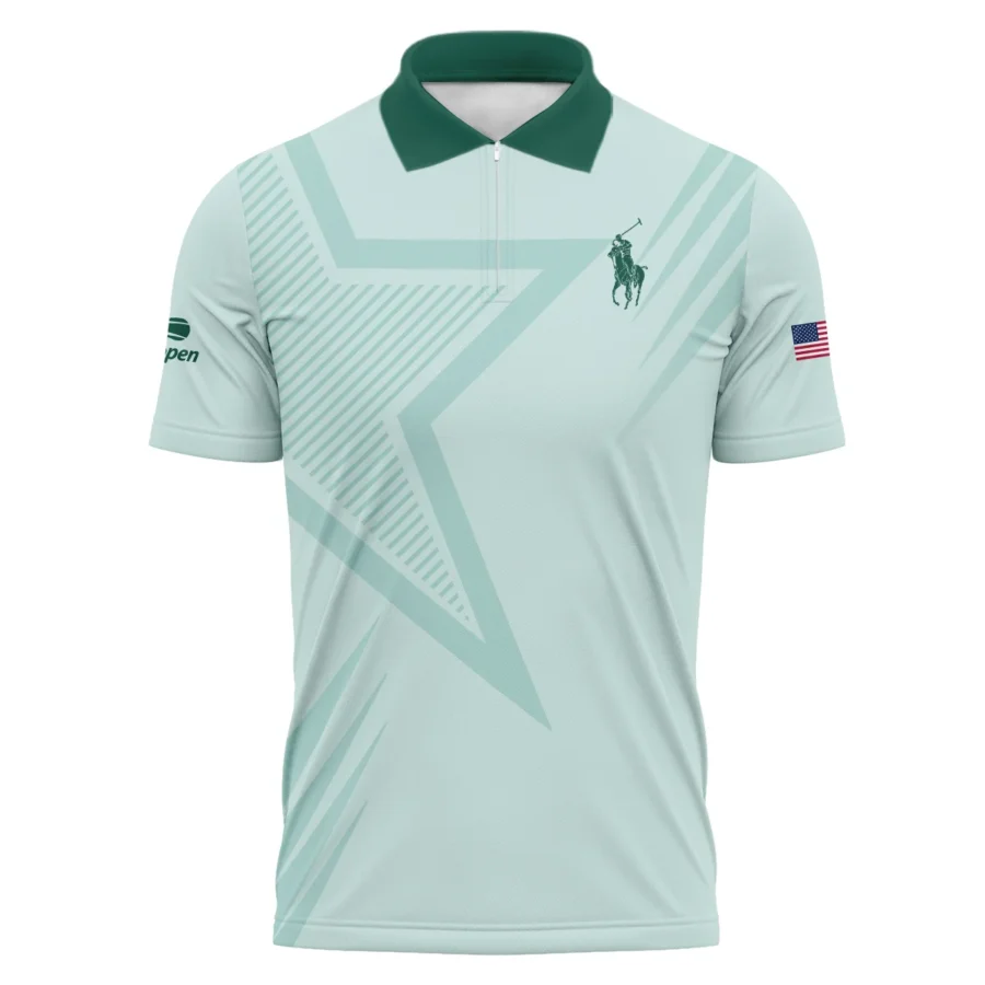 US Open Tennis Ralph Lauren Green Pastel Background Star Line Pattern Zipper Polo Shirt Style Classic