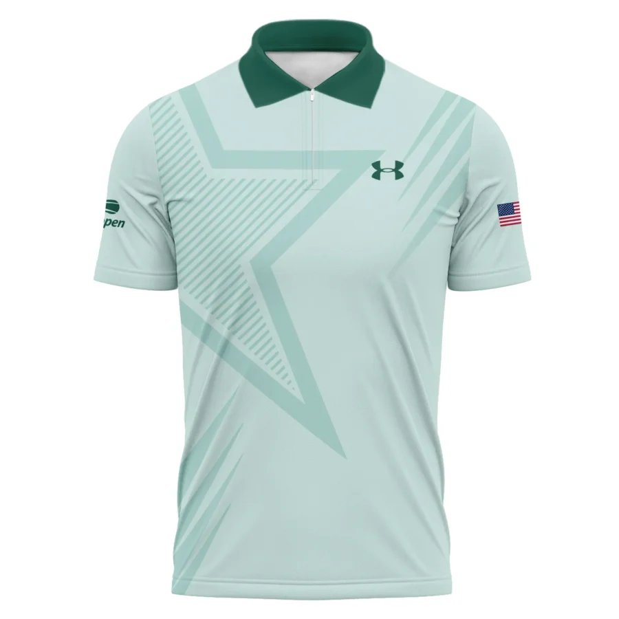 US Open Tennis Under Armour Green Pastel Background Star Line Pattern Zipper Polo Shirt Style Classic