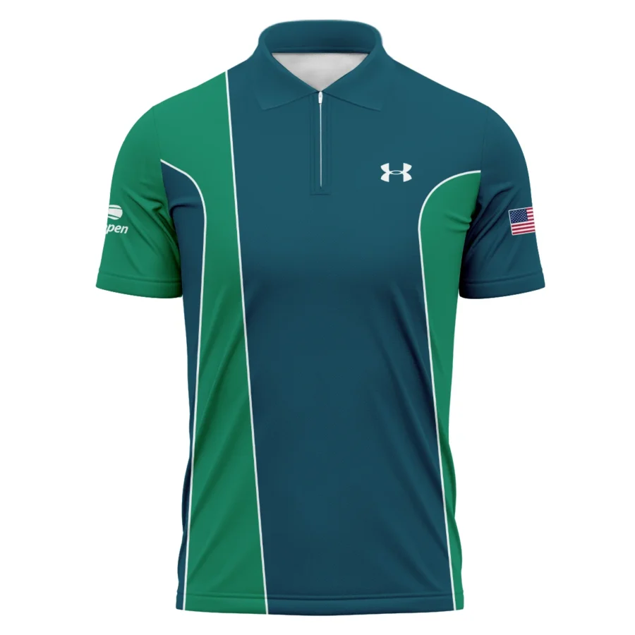 Very Dark Cyan Green Background US Open Tennis Under Armour Zipper Polo Shirt Style Classic