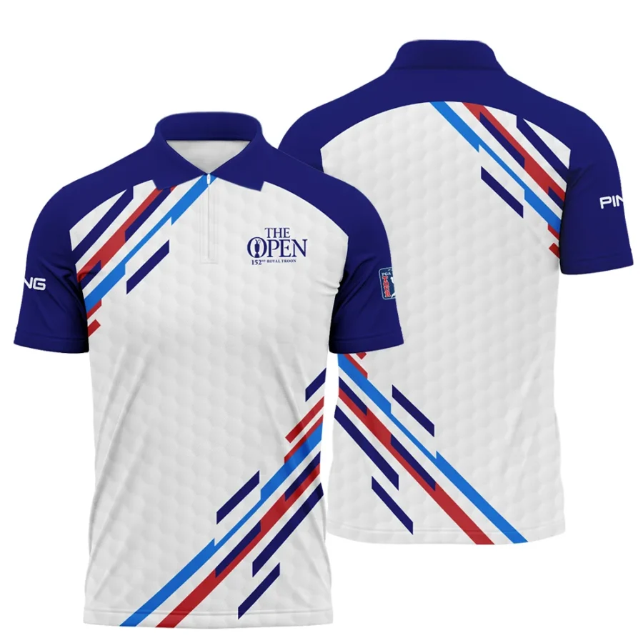 Special Release Ping 152nd Open Championship Blue Red Straight Line White Background Zipper Polo Shirt All Over Prints HOTOP090724A01PIZPL