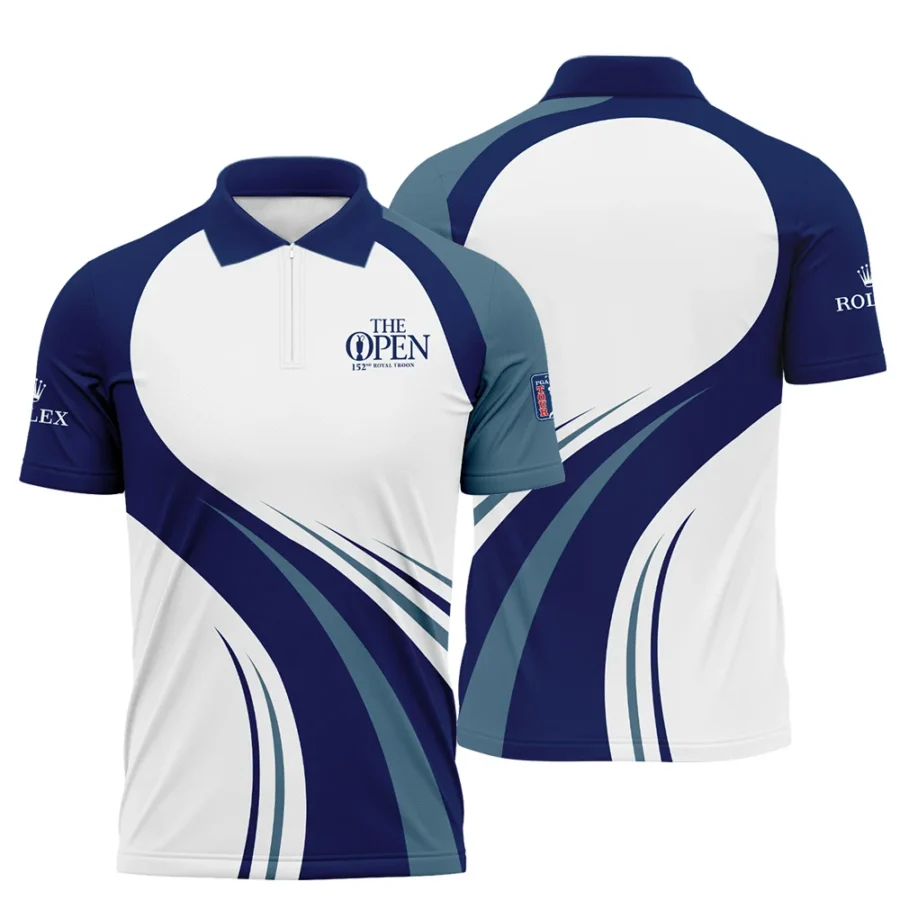 Rolex 152nd Open Championship White Mostly Desaturated Dark Blue Performance Zipper Polo Shirt All Over Prints HOTOP270624A02ROXZPL