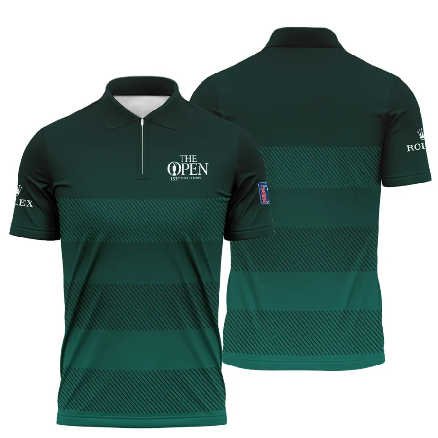 152nd Open Championship Rolex Dark Green Gradient Line Pattern Zipper Polo Shirt All Over Prints HOTOP280624A01ROXZPL