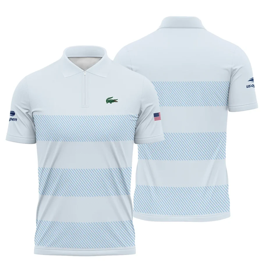 US Open Tennis Light Blue Background Line Lacoste Zipper Polo Shirt Style Classic