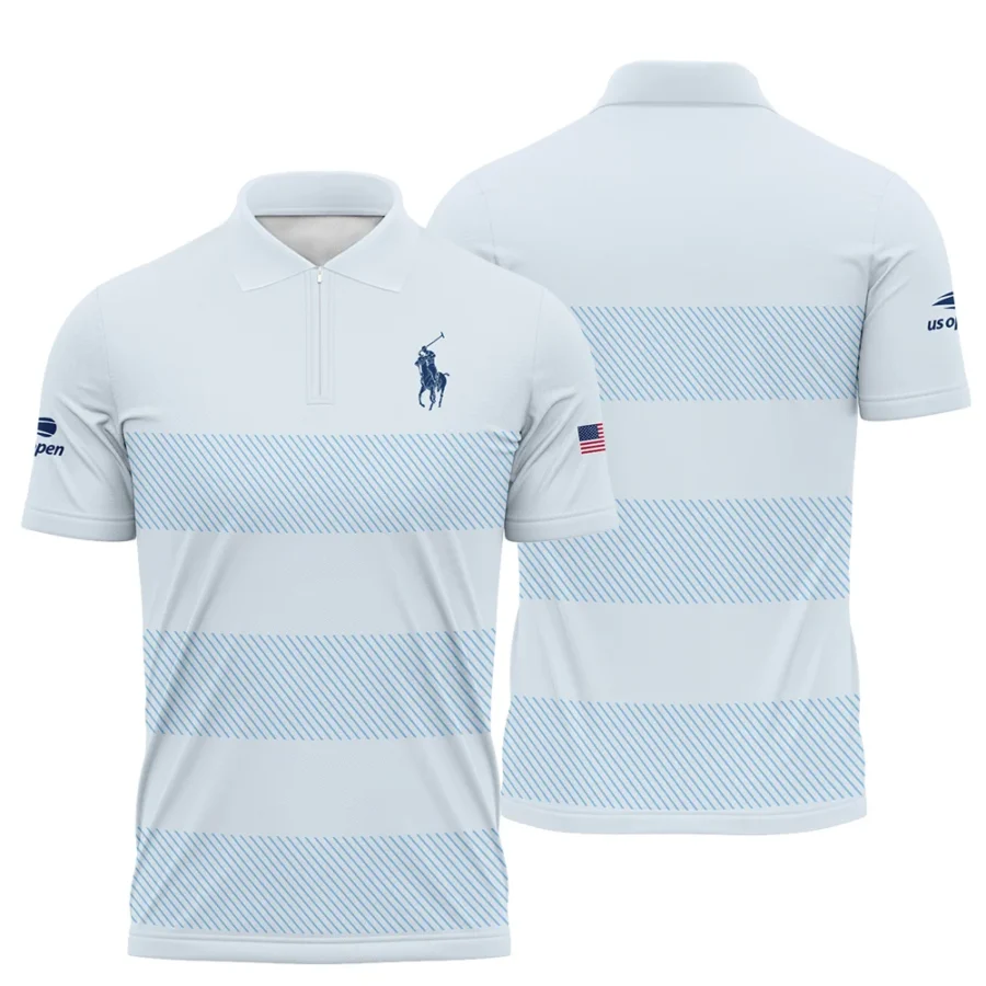 US Open Tennis Light Blue Background Line Ralph Lauren Zipper Polo Shirt Style Classic