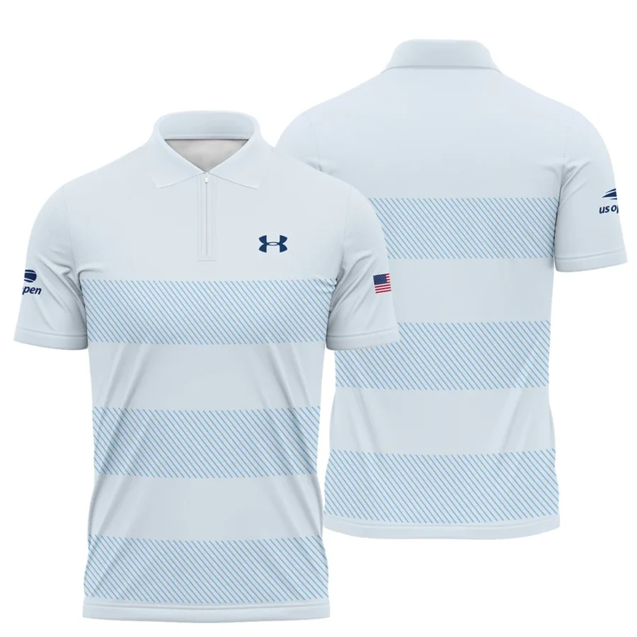 US Open Tennis Light Blue Background Line Under Armour Zipper Polo Shirt Style Classic