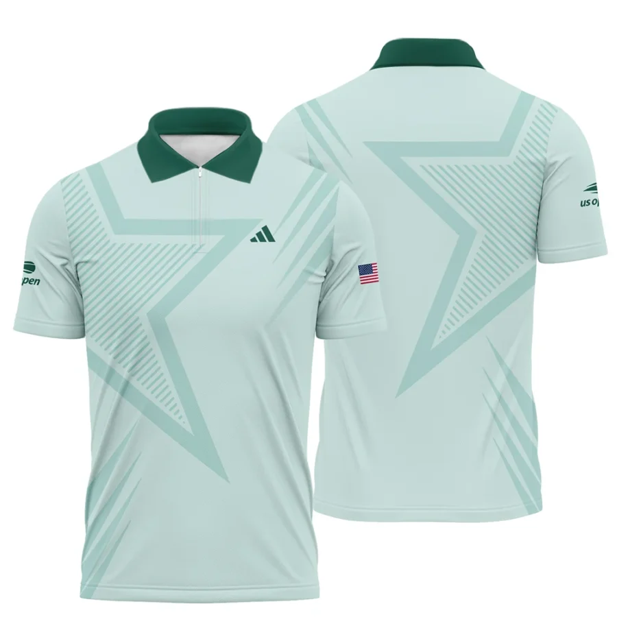 US Open Tennis Adidas Green Pastel Background Star Line Pattern Zipper Polo Shirt Style Classic