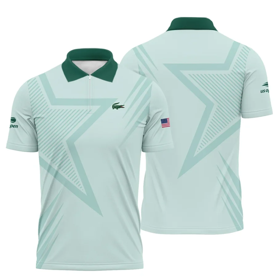 US Open Tennis Lacoste Green Pastel Background Star Line Pattern Zipper Polo Shirt Style Classic